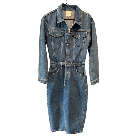 New! Favorite Daughter The City Denim Long Sleeve Midi Dress in Los Angeles - Picture 5 of 8
